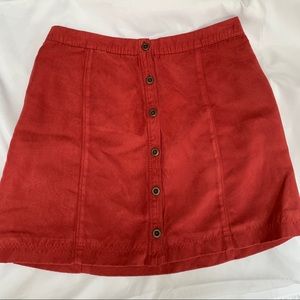 Red suede skirt